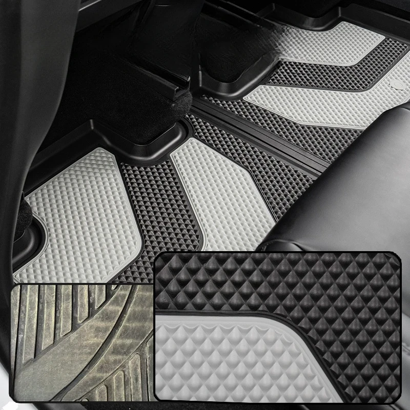 Customized Alloy LOGO LICHI Leather Car Mat Injection Molded Dual Color TPE 3 5 pcs Car Foot Pad For Tesla MODEL Y