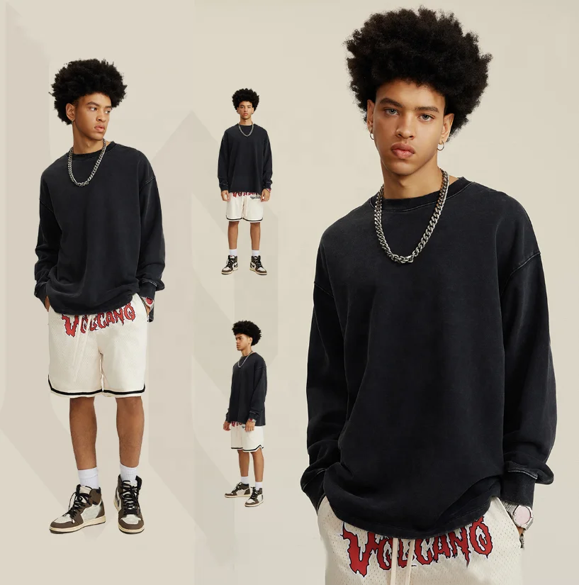 400 Gsm Men High Quality Acid Wash Heavyweight Streetwear Heavy Cotton Pullover Custom Drop Shoulder Fleece Oversized Hoodie