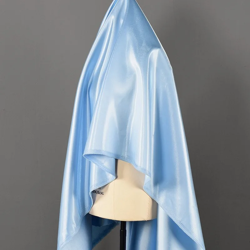 good quality plain baby blue color soft pure silk satin fabric for fashion modern lady dress
