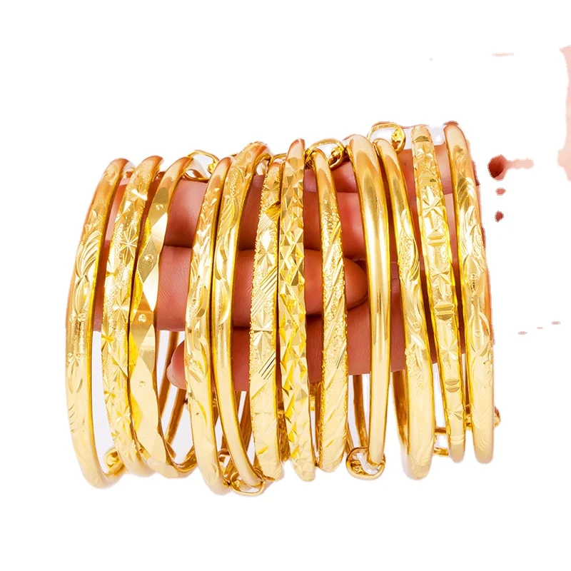 Wholesale Indian Arabic Dubai Bride Wedding Bangles 24K Gold Plated Bangle Bracelet Designs for Women