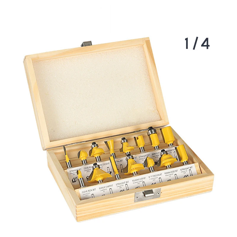 15pcs Woodworking 8mm Shank Router Bits Sets Cove Box Dovetail Chamfer Round Corner Straight Flute V Grooving Milling Cutter