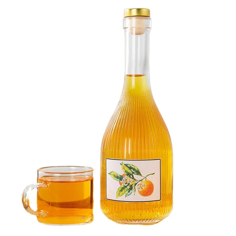 Striped glass gin bottles Wholesale 700 ml empty glass bottles vertical striped Spirit liquor vodka bottles with cork lid