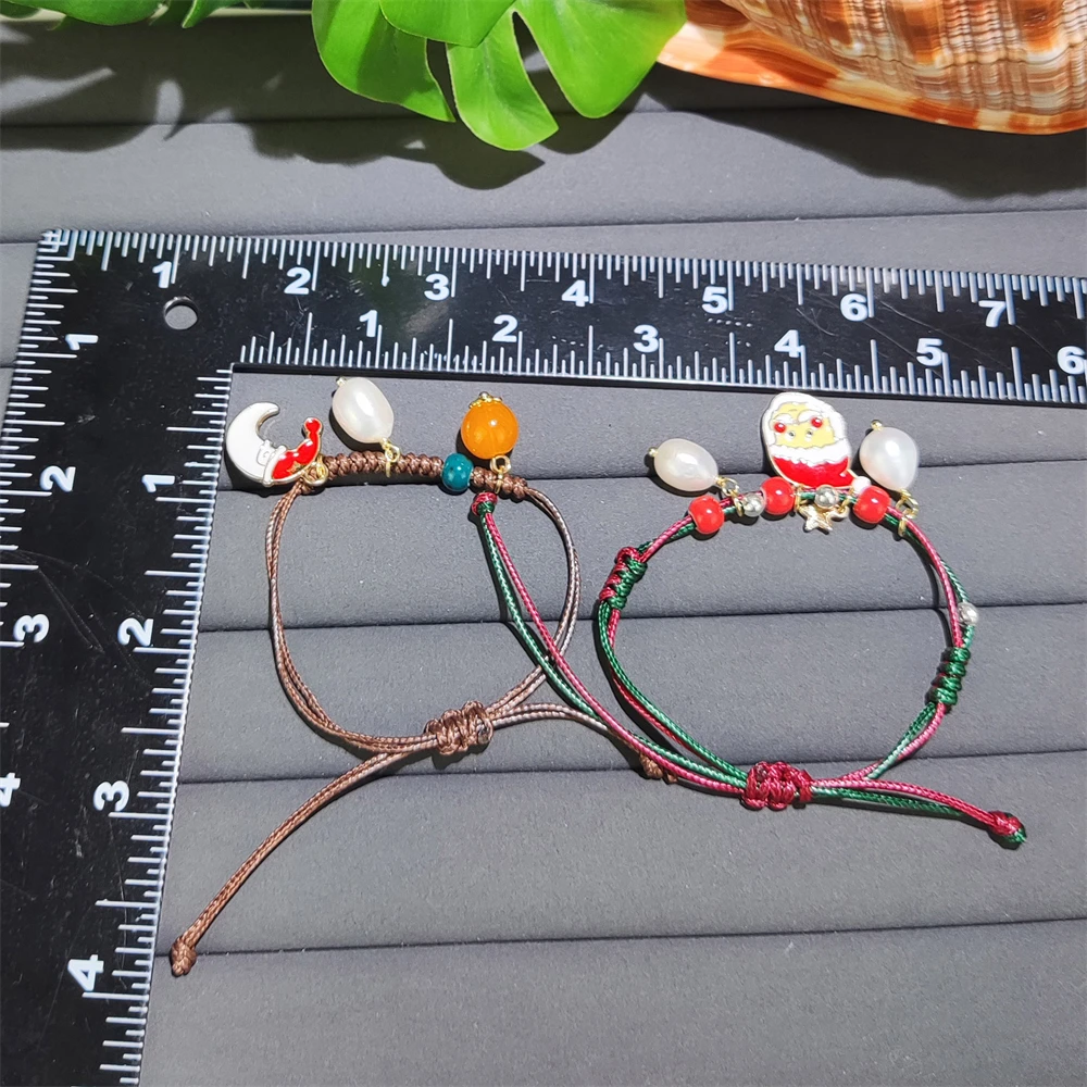 2024 Friendship Jewelry Hand Knit Rope Adjustable Braided Christmas Bracelets Ceramic Beaded Pearl Bracelets With Santa Claus