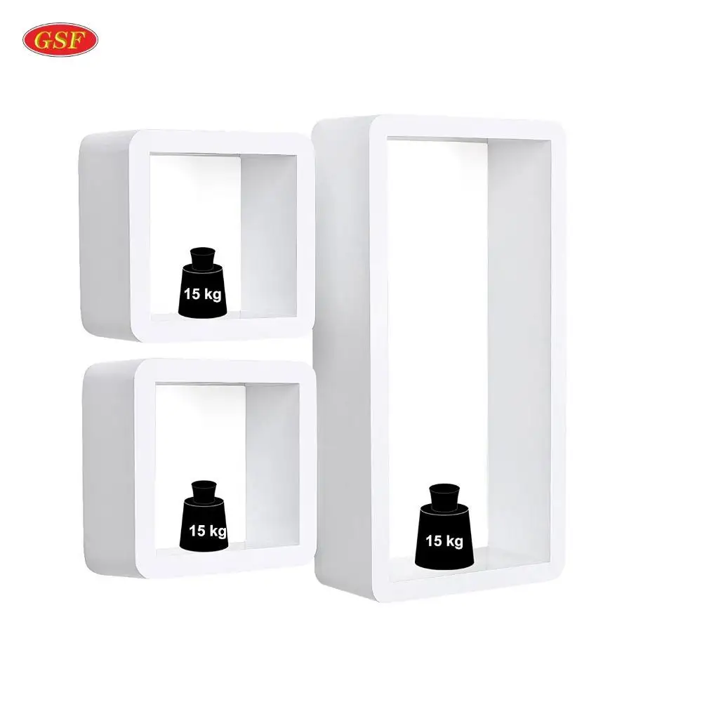 Wooden MDF decorative cube wall mount shelf living room modern wood floating wall shelf