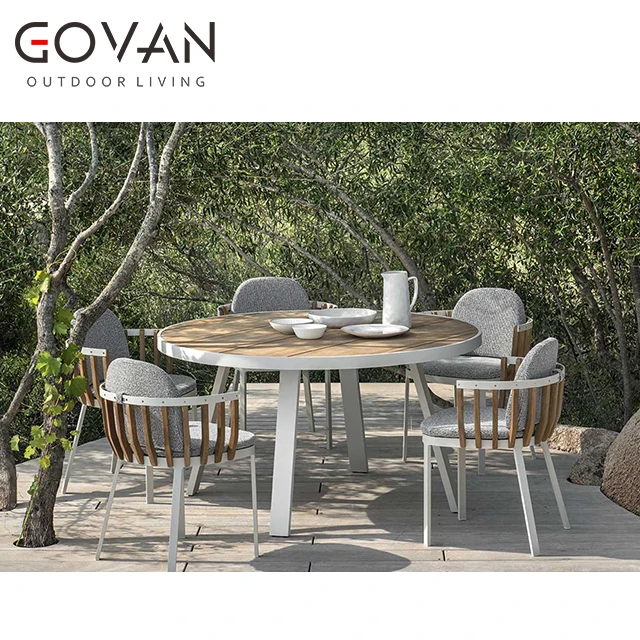 Современный дизайн, досуг, гостиница, вилла, Тиковая древесина, Обеденный набор, садовая алюминиевая мебель, уличный обеденный стул