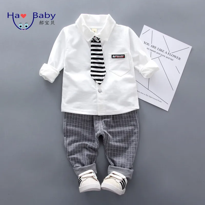Hao Baby Spring New Two-Piece Suit Baby Handsome Shirt Boy Spring Clothes Boutique Clothing Kids Dress Boy Suit
