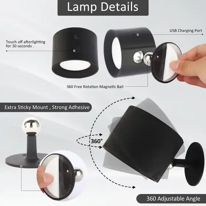 Dual Light Sources Rechargeable Magnetic LED Wall Lamps Sconces Touch Remote Control Stepless Dimming Bedside Lamp Night Lights