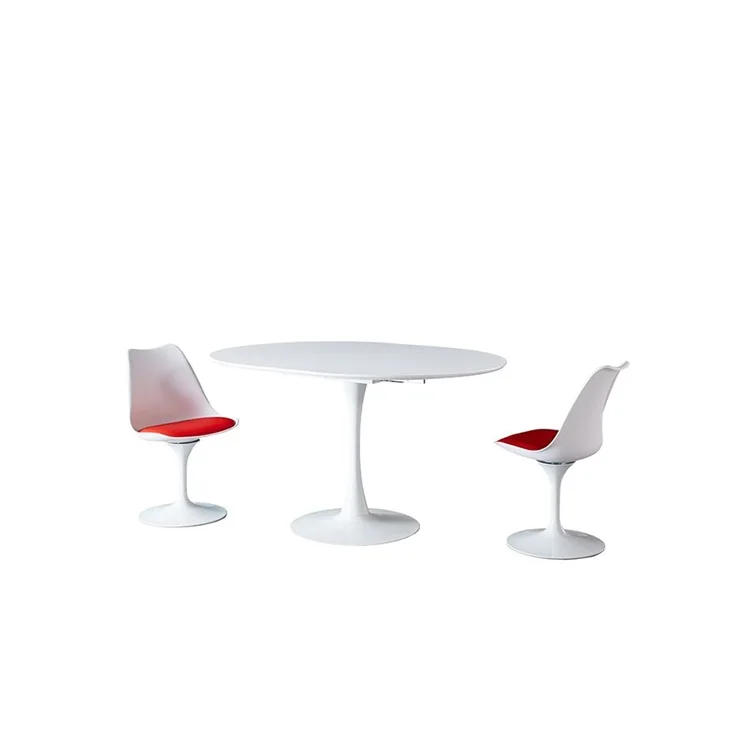 Hot Sale Mdf Semi Glossy White Lacquer Round Modern Tulip Table For Cafe