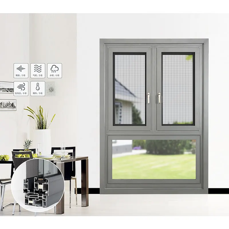 Residential External Broken Bridge System Aluminum Fixed Glass Windows With Removable Screen