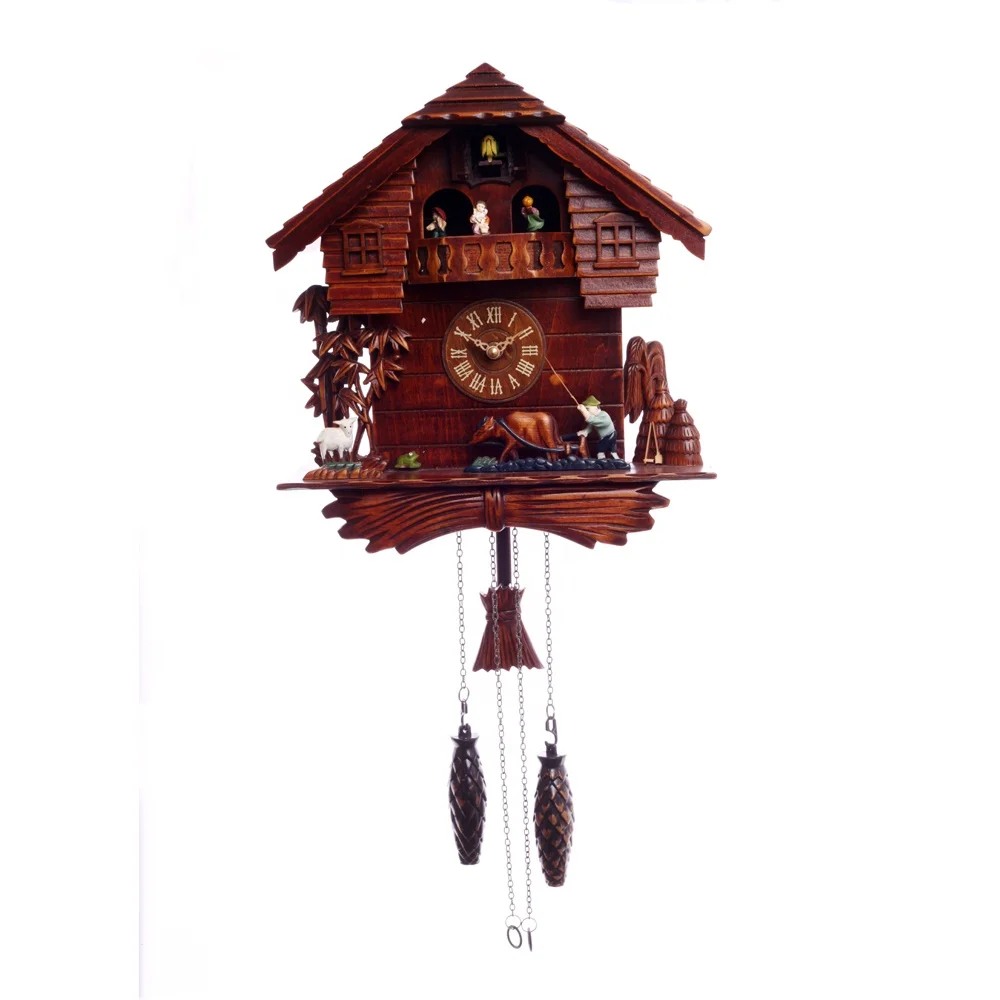 factory direct sale birds come out wood cuckoo pendulum retro wall clock
