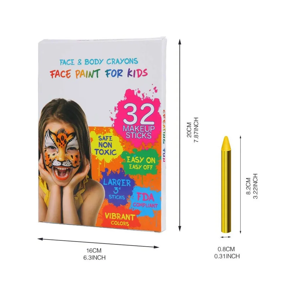 
Face Body Crayons Non-toxic Safety, Body Painting Kit Makeup for Kids Easter/Halloween/Christmas/Makeup Cosplay 36 Colors 