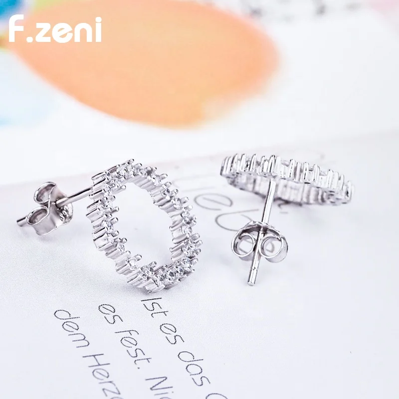 925 sterling silver earrings lady white gold plated korean style party statement stud circle girl bling earrings