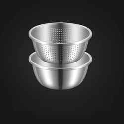 Customized 3 In 1 Food Grater Rice Sieve Vegetable Grater Slicing Basin Washing Colander Grater Stainless steel Mixing Bowls