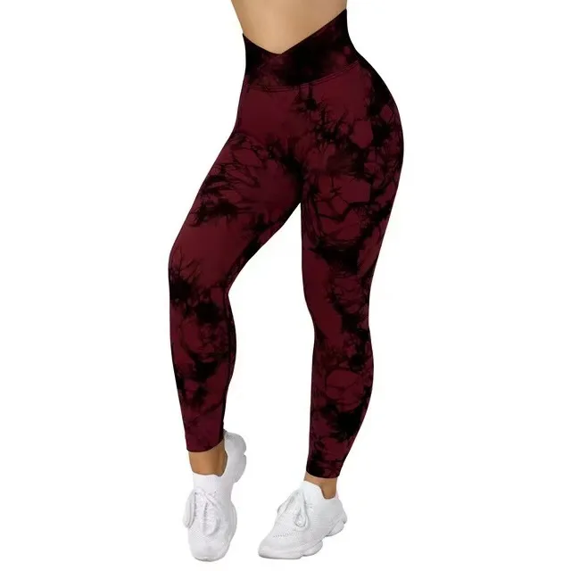 Push Up Sportswear Fitness Tights Workout Seamless Marble Tie Dye Crossover Waist Leggings High Waisted Butt Lifting Yoga Pants