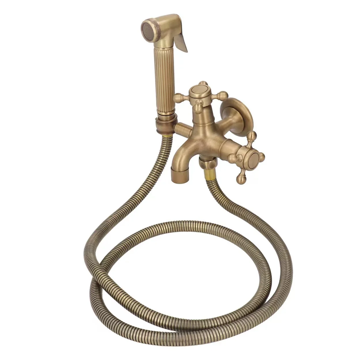 Furniture hardware antique brass faucet  Solid Brass Dual purpose sprayer with handle  faucet set for Bathroom Toilet