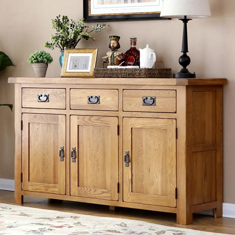 Living room solid wood furniture white oak Office data large storage cabinet with 3-draw 3-door