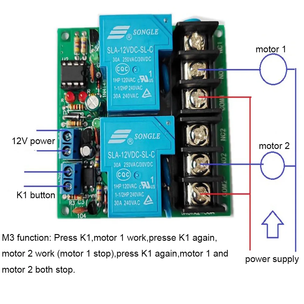 Taidacent 12V 24V 30A 2CH Multifunction DC/AC Servo Motor Controller Relay Board Forward Reverse Dual Way Relay Switching Module