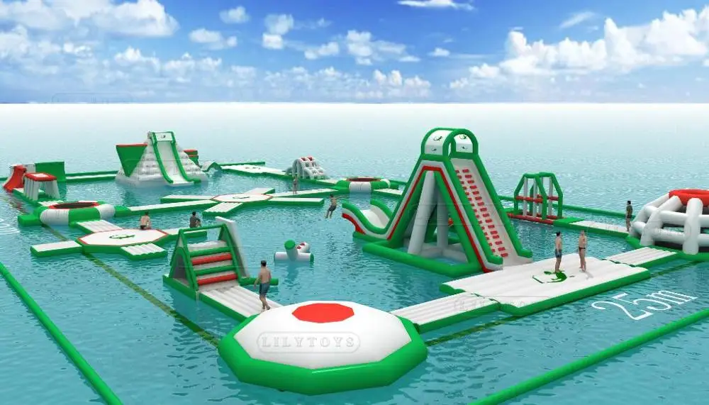 Slide Water Theme Park Game In Philippines / Water Park Slides For Sale Island float inflatable water park