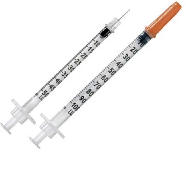 Одноразовый оранжевый шприц для инсулина с иглой, 0,5 мл, 1 мл