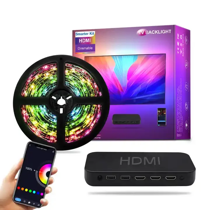 Комплект подсветки телевизора HDMI Sync Box Wifi Alex Google Control ТВ светодиодные полосы освещения окружающего