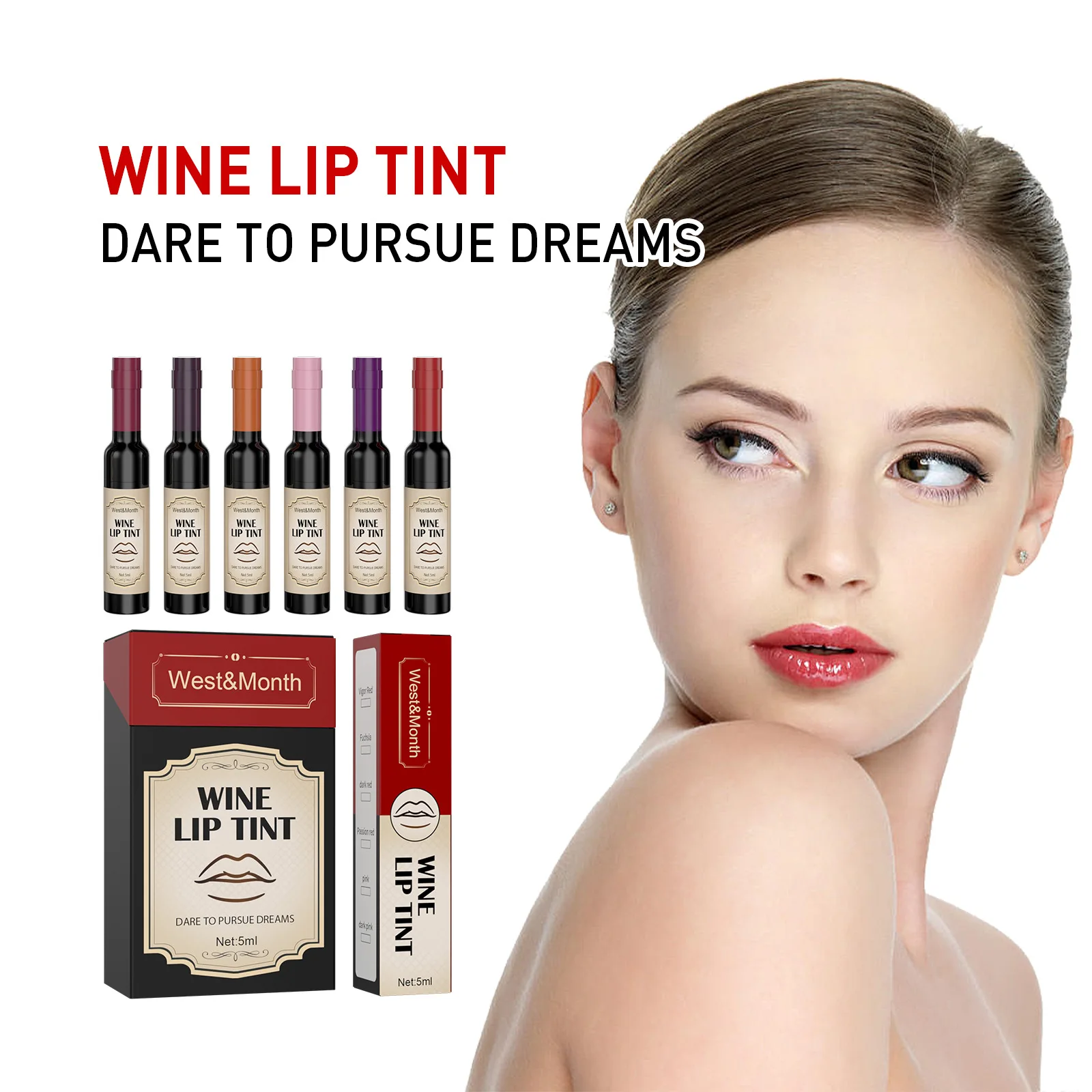 Red wine lip glaze set Moisturizing lip glaze is not sticky and not easy to dip cup waterproof six-color lip dye