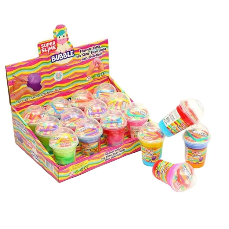 wholesale barrel  Sequin Ice Crystal Slime  with straw icecream slime toy for kid