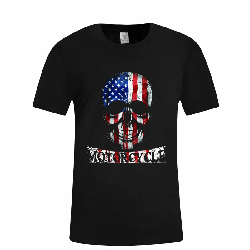 2022 Hot sell Black Custom Men T-shirt America Skeleton Design Popular short Sleeve T Shirt