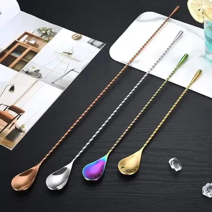30cm Cocktail Bar spoon Mixing Spoon Stainless Steel Bartender Stirrers Spiral Pattern Bar Tool Stirring Spoon With Long Handle