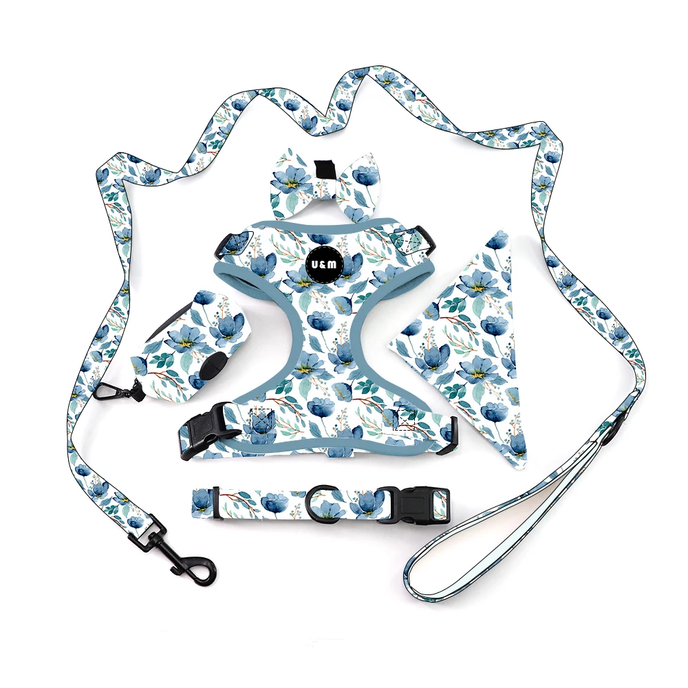 High Quality Adjustable Designer Soft Comfortable Collar Leash Neoprene Pet Dog Harness Set