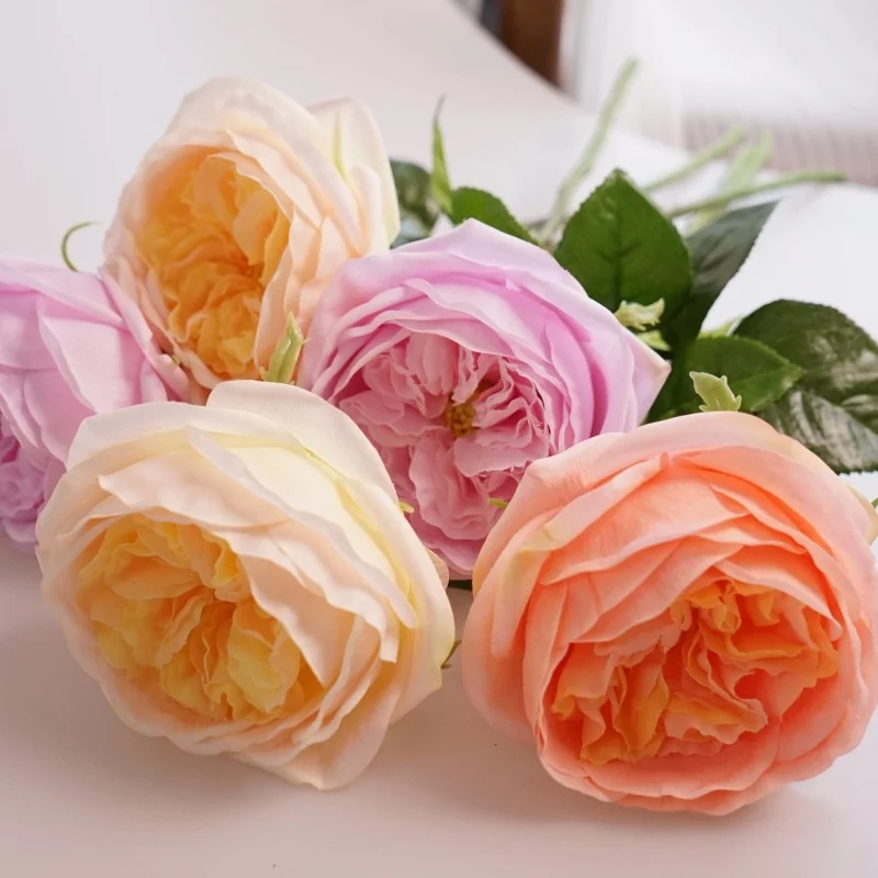 Wholesale Real Touch Rose Single Stem Artificial Austin Pink Rose for Home Wedding Flower Arrangements