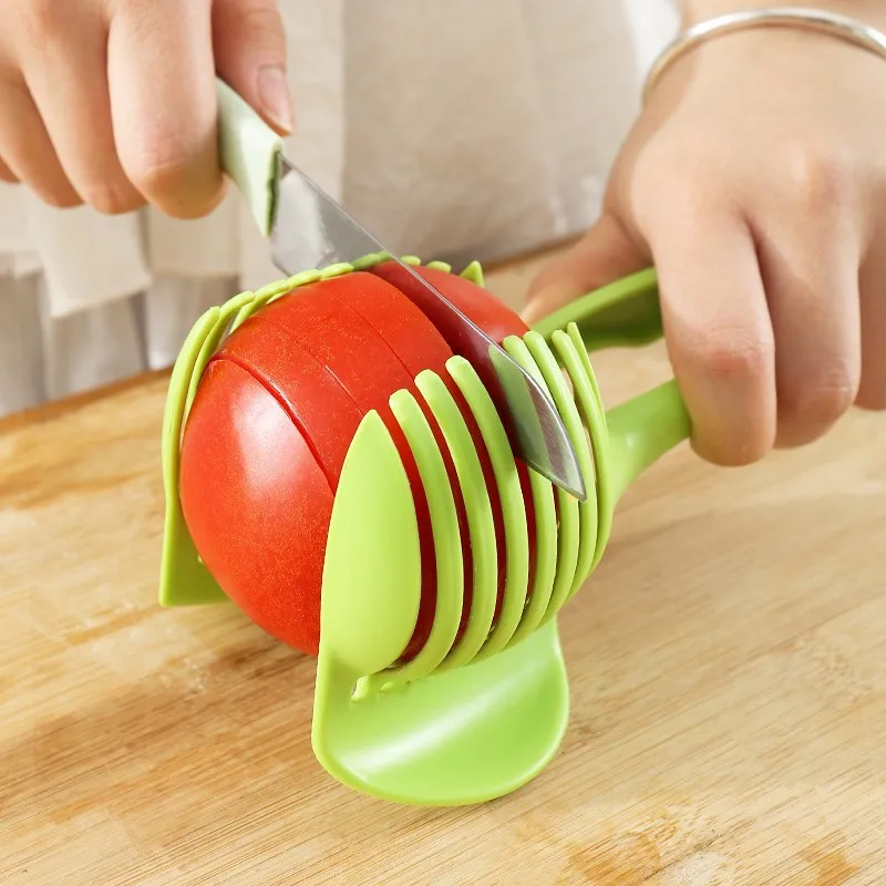 B889 Kitchen Gadgets Folder Fruit Slicer Tool Potato Food Tomato Onion Lemon Vegetable Fruit Slicer Knife Holder Cutting Clip