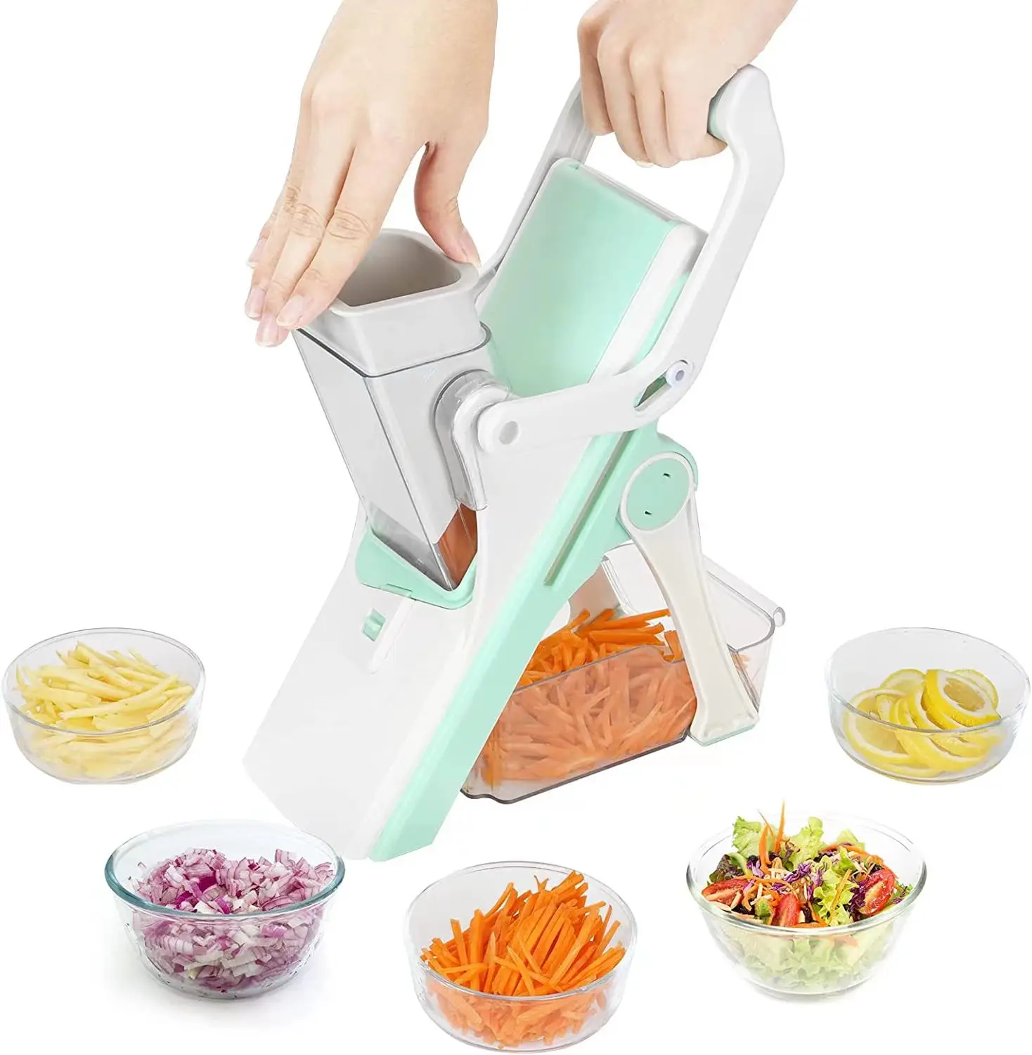Multi-functional 5 in 1 Tabletop Kitchen Rotary Cheese Grater Potato Vegetable Slicer with 5 Drum Blades salad cutter