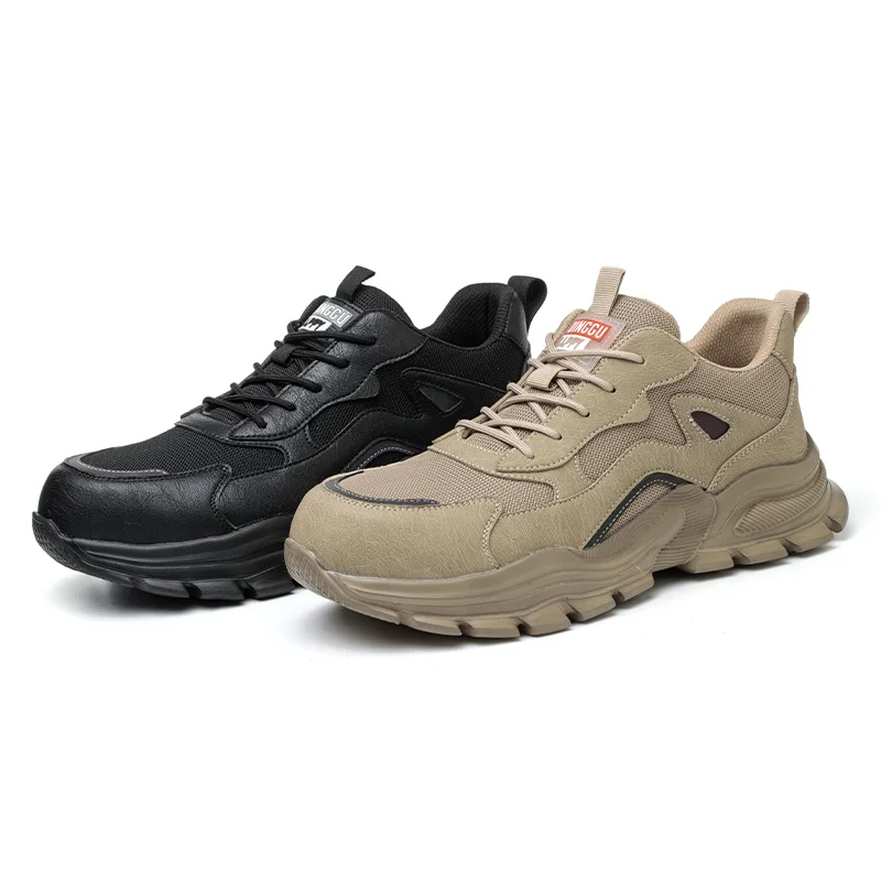 Dinggu Lightweight Microfiber and Flyknitting Upper Soft EVA Anti Stabbing Steel Toe Safety Footwear