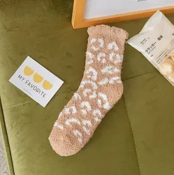 Warm Thicken Leopard Women Tube Winter Fluffy Socks Sleeping Floor Crew Hosiery Home Cozy Socks for Women