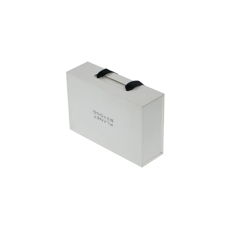 Luxury White Book Shaped Rigid Paper Magnetic Closure Gift Box with Ribbon for Art Earplugs