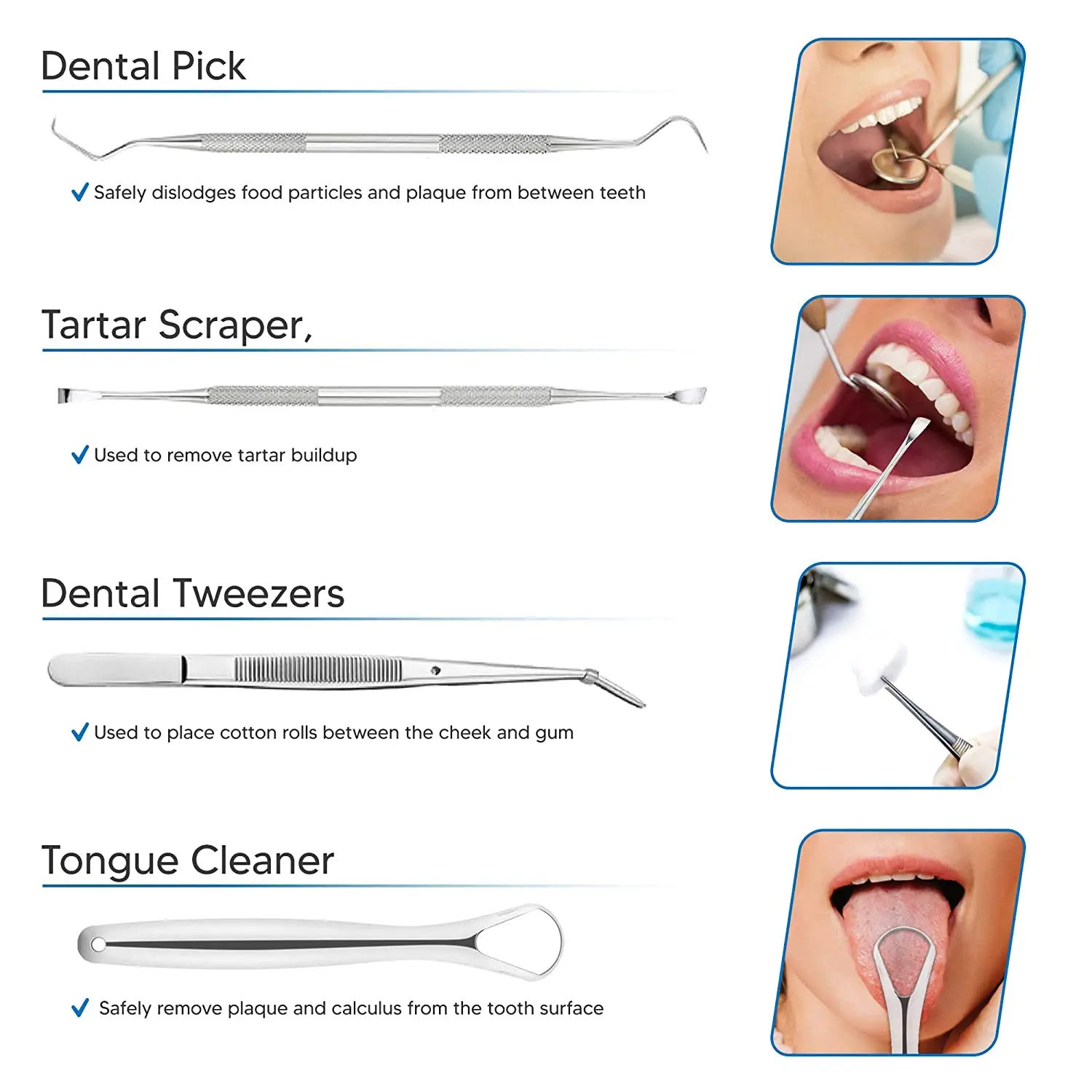 8 Pcs Stainless Steel Dental Tooth Pick Set Tongue Scraper Dentist Mirror Tartar Scraper Oral Hygiene Care Tool