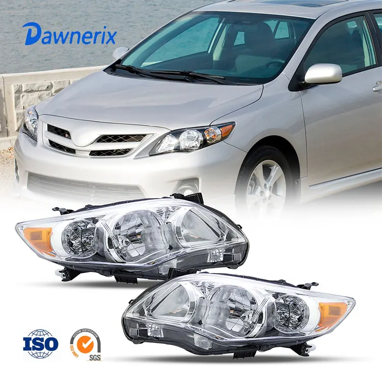 Headlight Assembly for 11-13 Toyota Corolla Clear Lens 1 Pair Headlamps Chrome