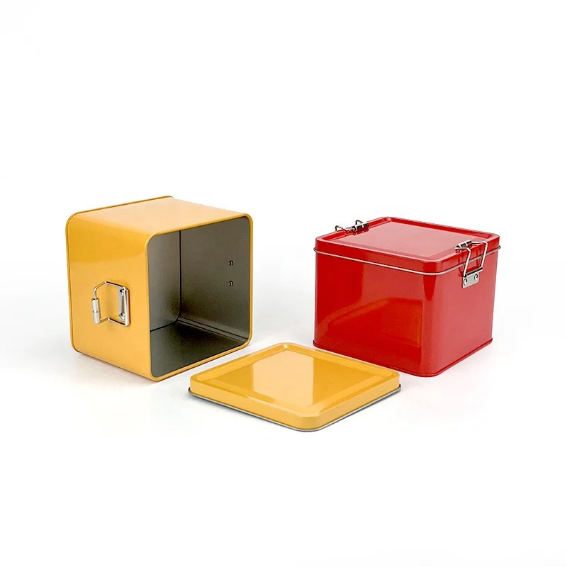 Novelty Empty Cookie Biscuits Storage Metal Box Square Tin with Buckle Lid
