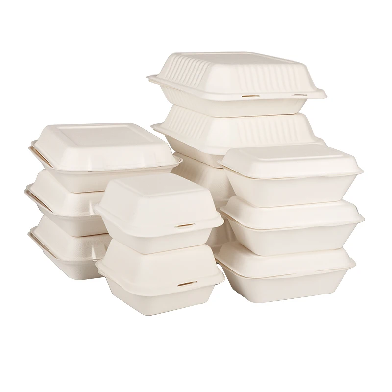 Biodegradable Compostable Clamshell Pulp Bagasse Sugarcane Tableware Disposable Food Container with Lid Plate Dish Round 38g >10