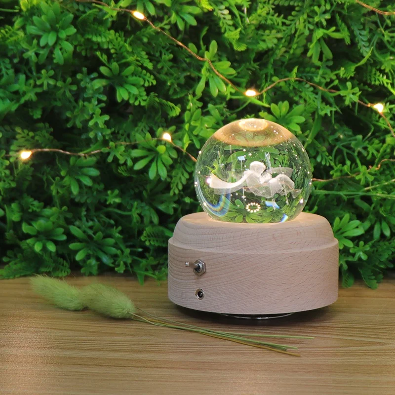 Night Lights Decor 3d Crystal Ball Night Lamp Music Box Wooden Led Night Light For Bedroom