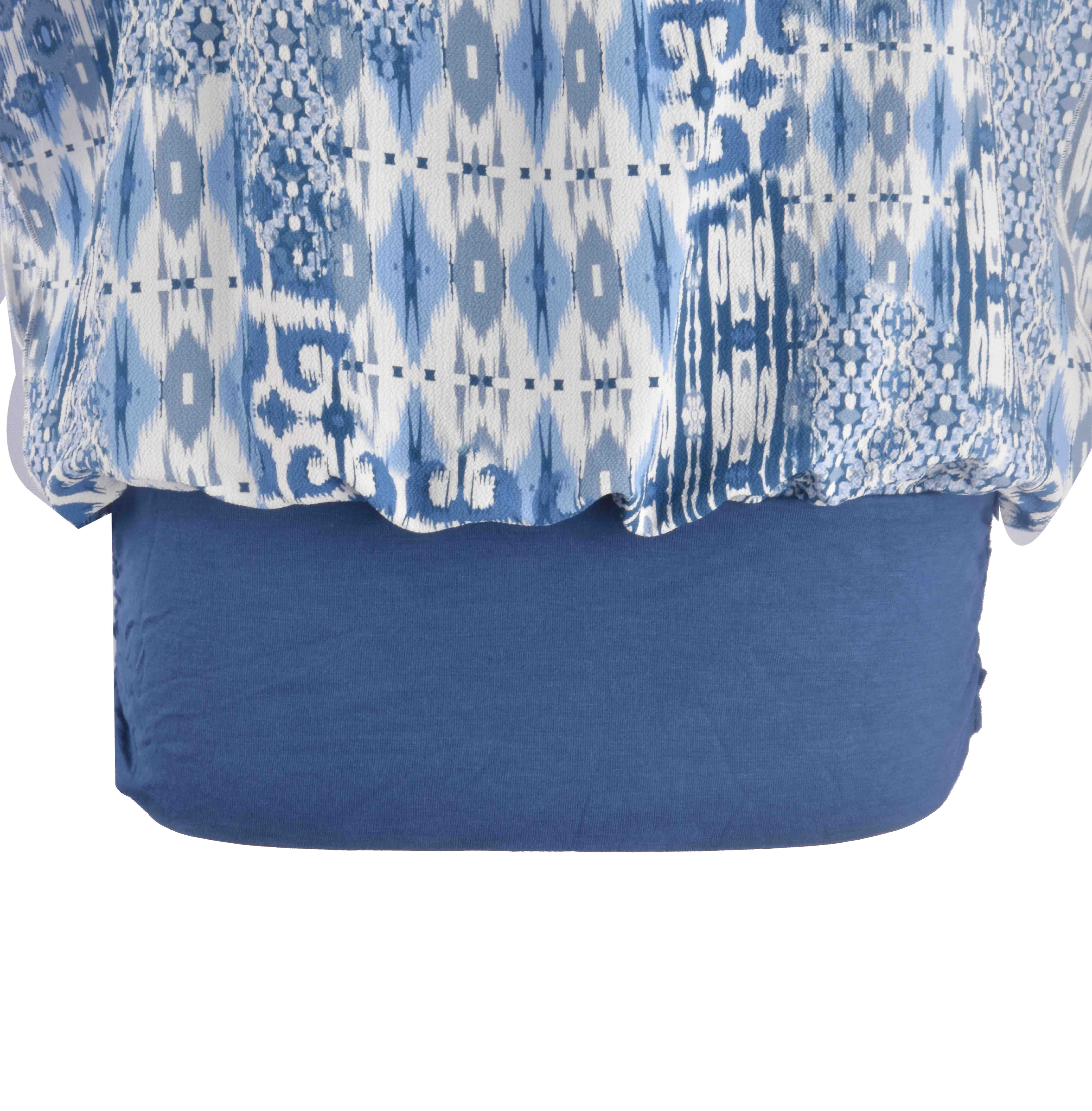 Wholesale Women Blue And White Pattern Corset Chiffon Long Sleeved Blouse