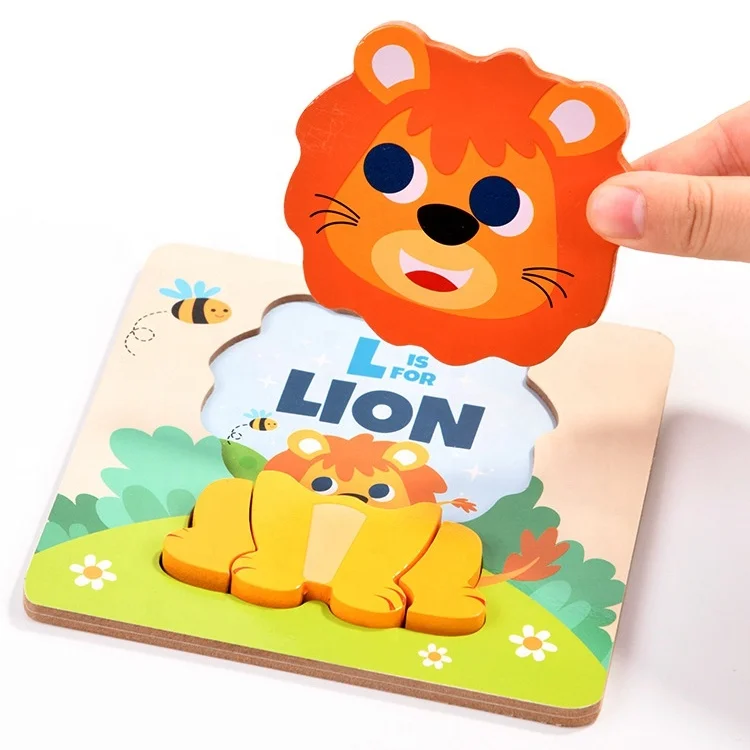 Cute Animal Montessori 3D Jigsaw Solid Wood Early Learning Toys for Preschool Kids Travel Game Gift for Boys Girls New Puzzle