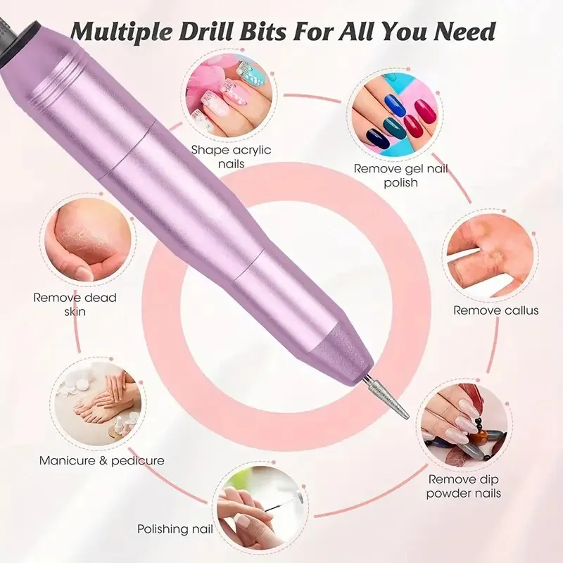 Portable Electric Manicure Pedicure Machine Acrylic Nail Gel Remover 35000rpm Nail Drill