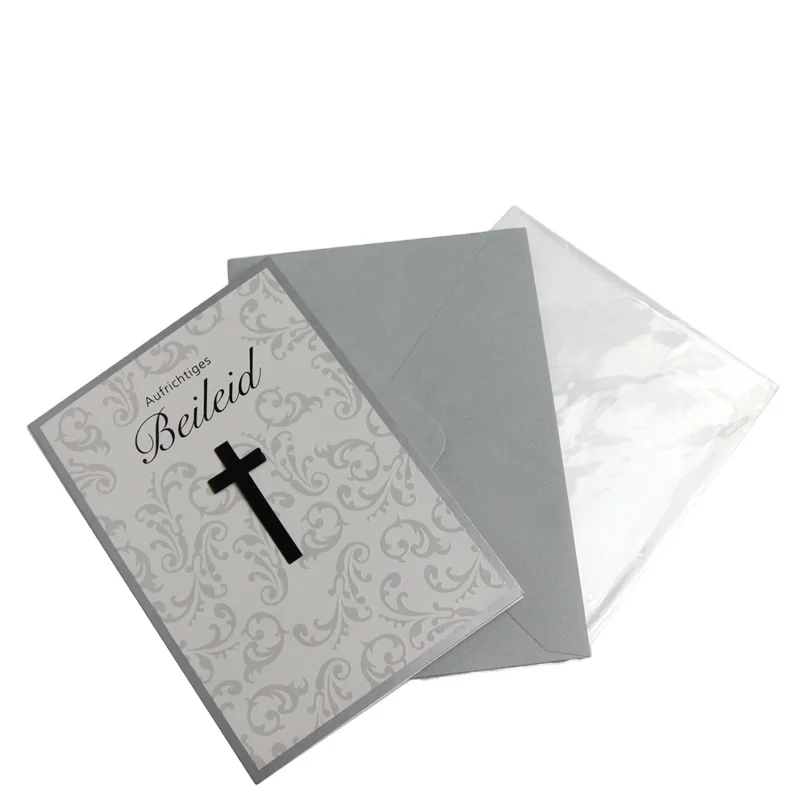 OEM embossing Jesus cross funeral invitation for the dead