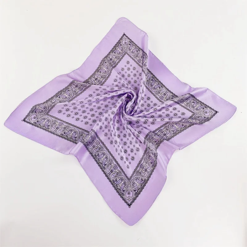 Manufacturer custom logo design digital print stylish Bandana scarves square polyester silk satin head scarf for women