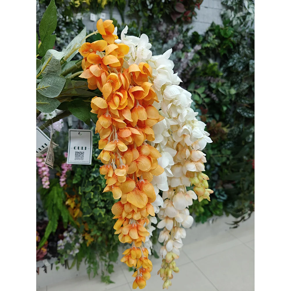EG-A253 Wholesale White Wisteria Blossom Wedding Decoration Wisteria Wall Purple Green Artificial Vine Wisteria Hanging Flowers