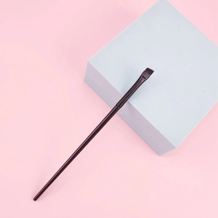 Professional Ultra Thin Black Slim Wooden Handle Angled Flat Head Single Eyeliner Eyebrow Long Lasting Vegan Makeup Brush
