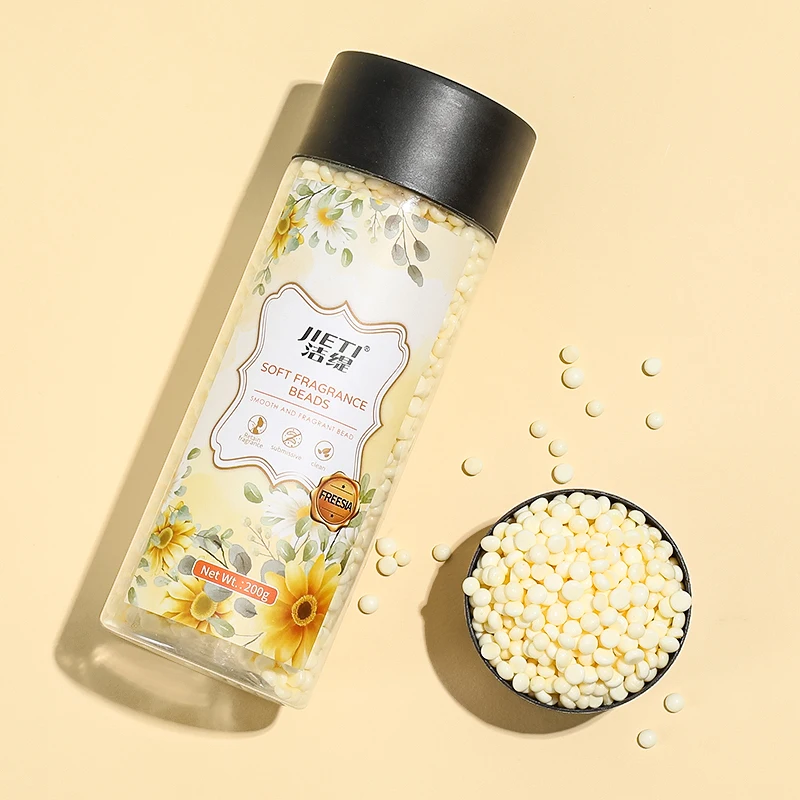 Source factory Real JIETI English sticker in stock premium aroma 5 flavorsLaundry Fabric Softener Scent Booster Beads