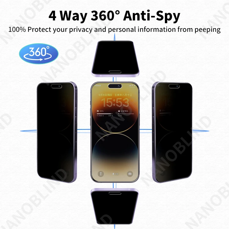 NANOBLIND 360 Degree Privacy Screen Protector Full Glue 2.5D Guard 4 Way Anti Blue Light Protective Film For iPhone 14