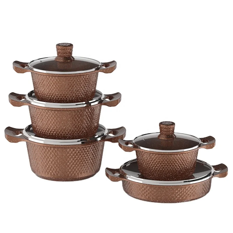 Marble nonstick die cast cookware set aluminum cookware